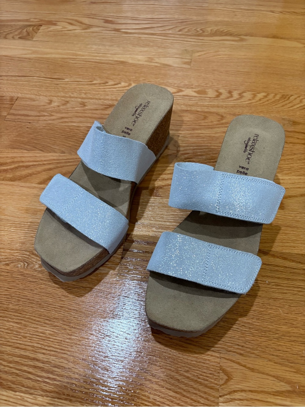 Sparkle Double-Strap Wedge Slide - White